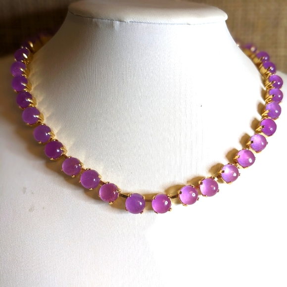 Natural Lavender Purple Jade Necklace in 14K Gold Plated - Picture 2 of 6